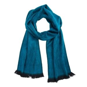 LUXURIOUS Soft Organic Alpaca Scarf Midnight Turquoise With Black  Fringe 11X79